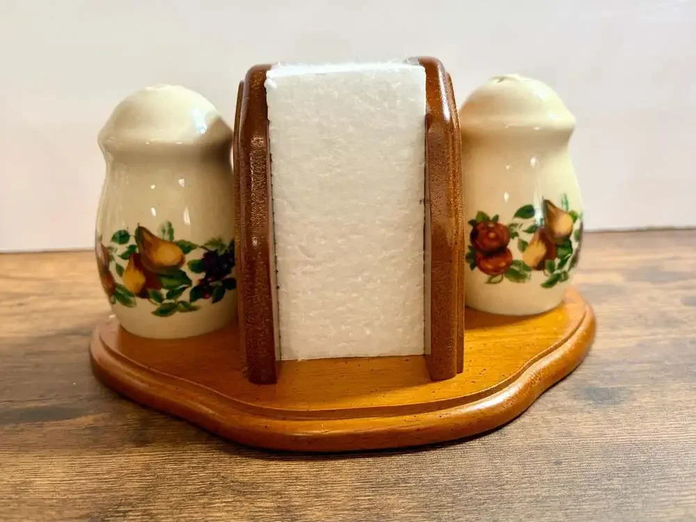 Sonoma Salt & Pepper Set on Wood Napkin Holder Tray by Sakura